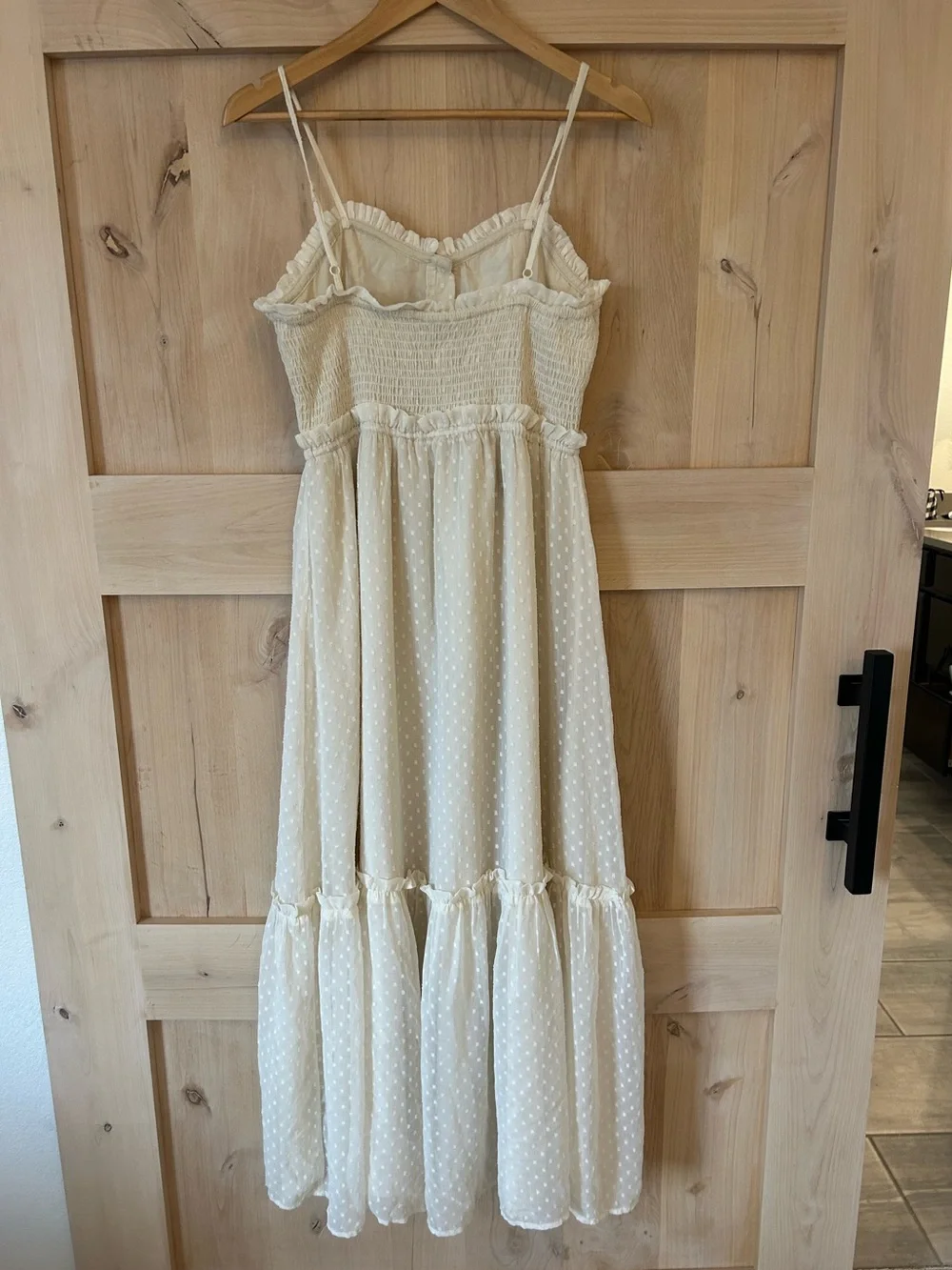 Patrons of Peace Cream boho Swiss Dot corset style Spaghetti-Strap Maxi Dress L - Picture 2 of 8